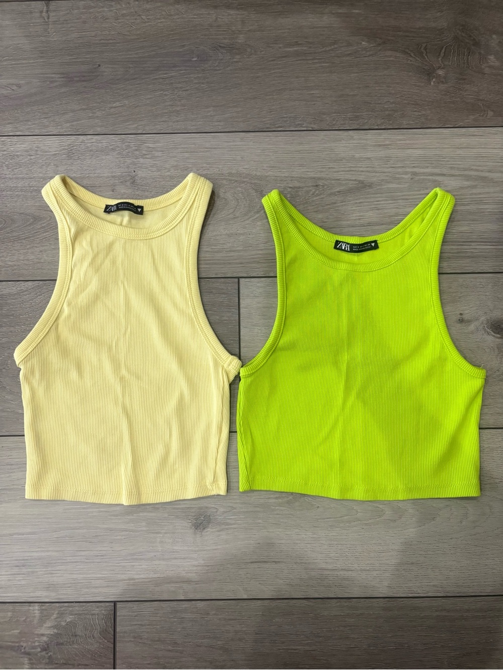 Zara Ribbed Cropped Tank Tops in Yellow and Lime